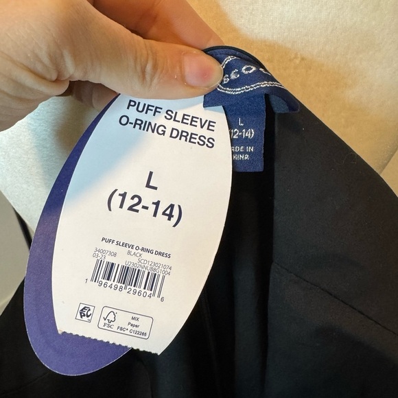 NWT Scoop Women's Cut Out Midi Dress with Puff Sleeves Black Size L - Picture 5 of 8